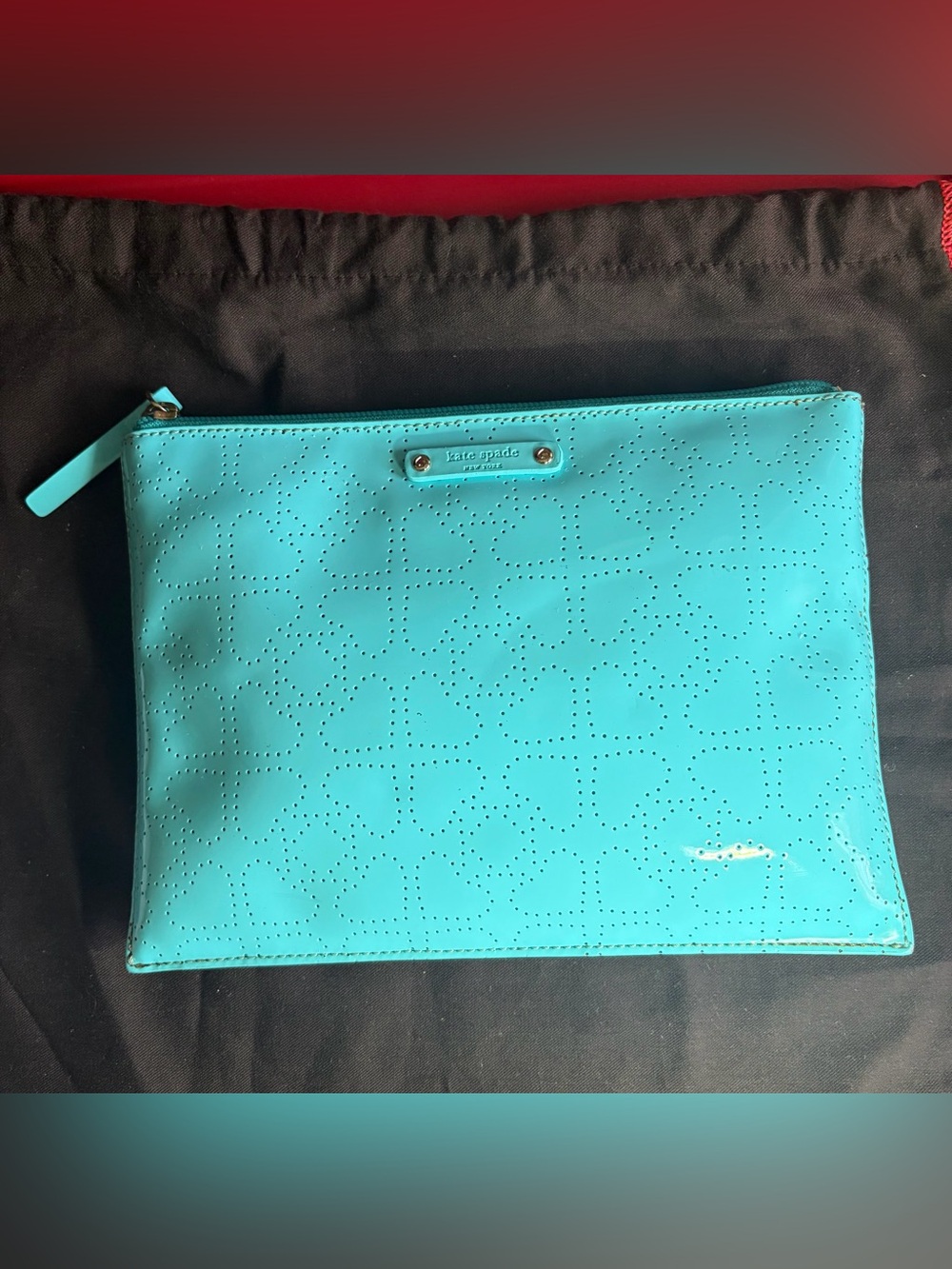 kate spade Turquoise Perforated Heart Zip Pouch